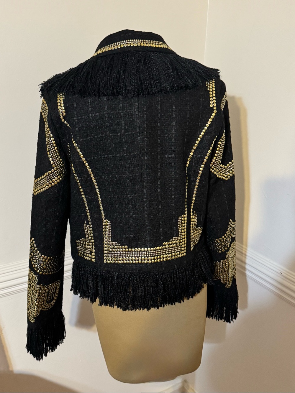 Black Fringe Blazer with Gold Stud Detailing - Picture 3 of 7